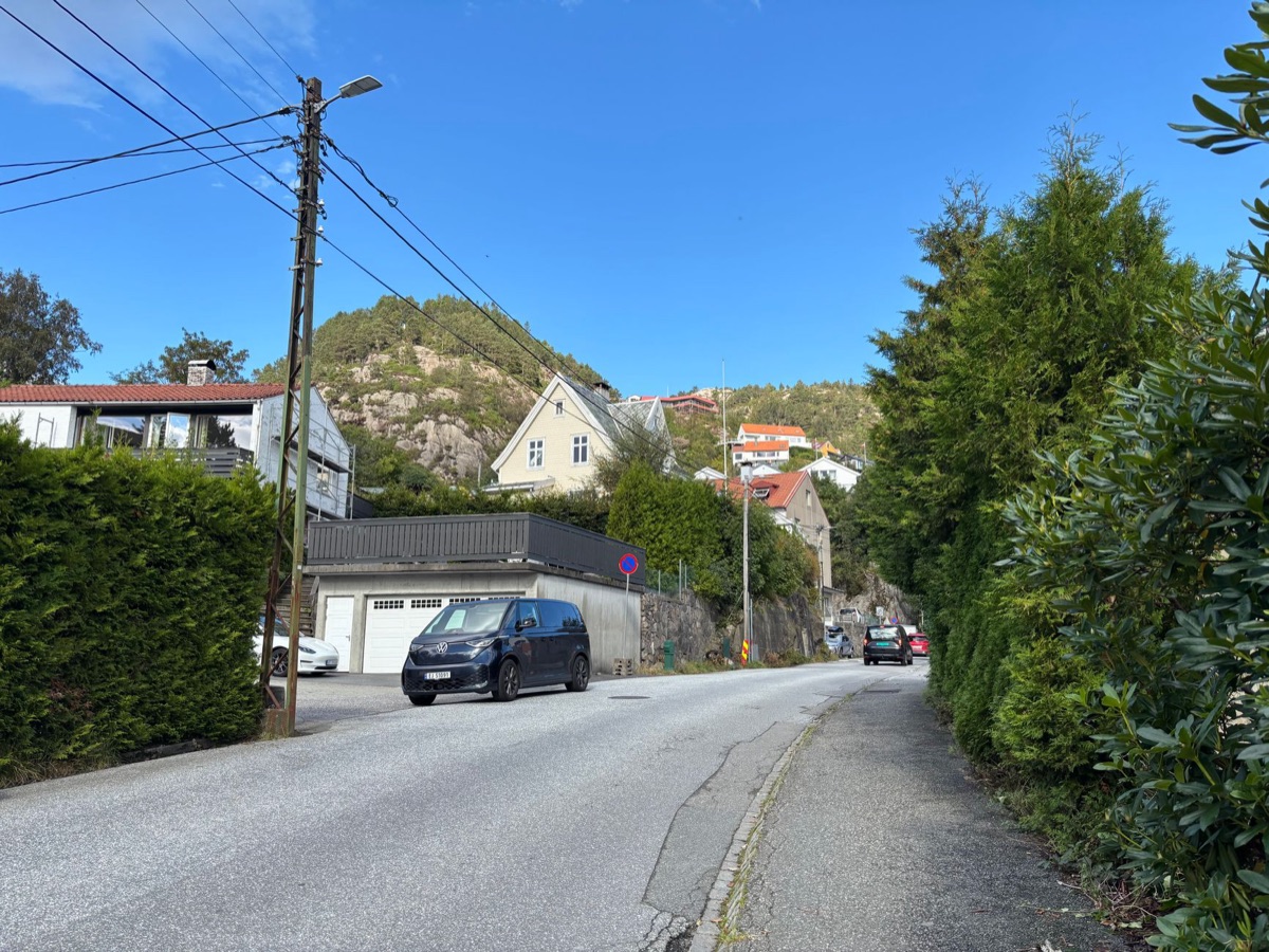 Paisaje noruego con coche eléctrico