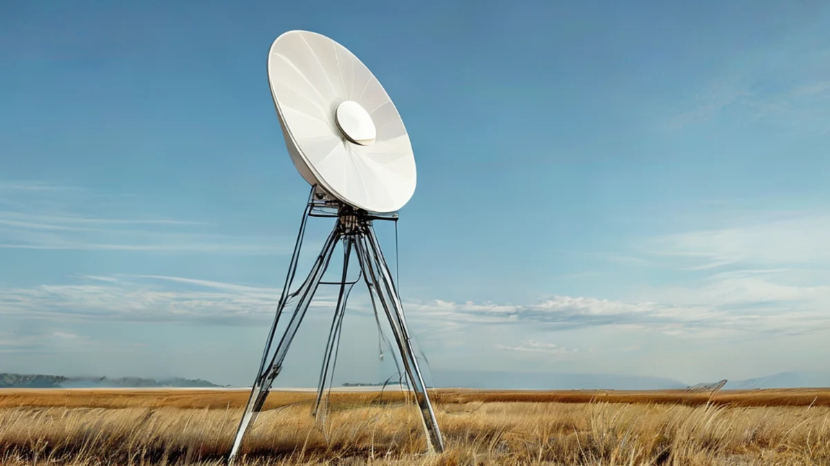 Station radar militaire avec plusieurs antennes et structures de soutien.