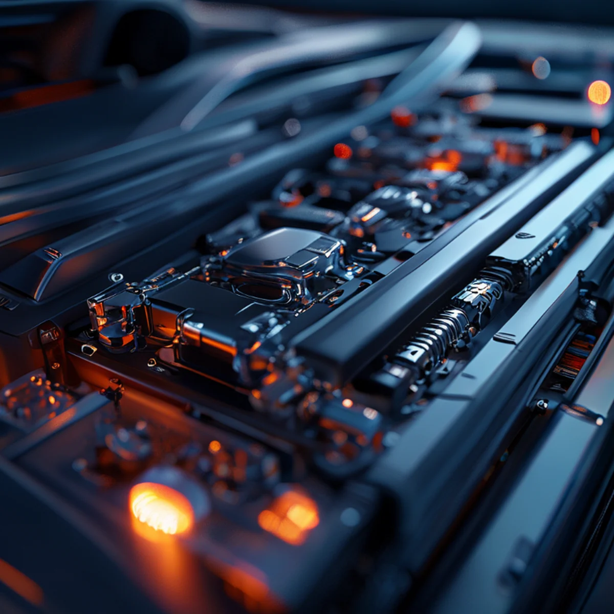Detalhe tecnológico da estrutura de um veículo elétrico