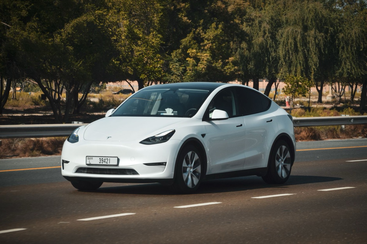 Tesla Model Y car on assembly line