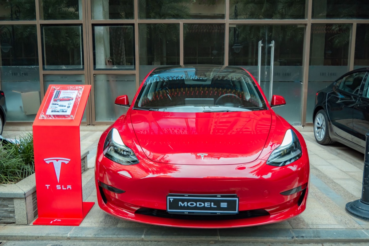 Tesla Model Y car on ramp
